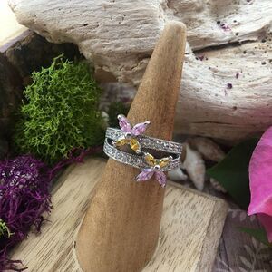 Solid Sterling Silver Cz Flower Ring Size 7